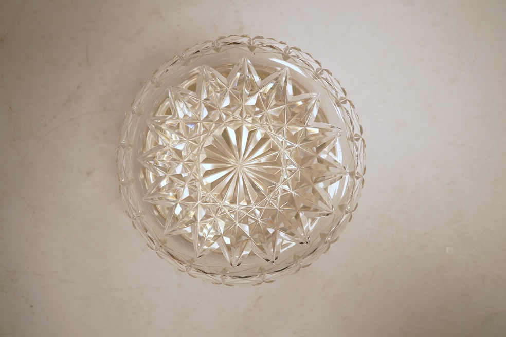 A George VI silver and enamel lidded circular glass powder bowl, John William Barrett, Birmingham, 1939, diameter 12.2cm.